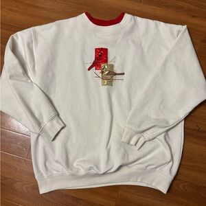 White Sweater with Red and Gold Accents
